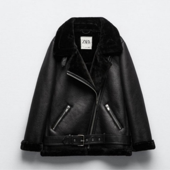 NWOT Zara Acne Shearling Style Moto Jacket Sz S - Picture 3 of 13